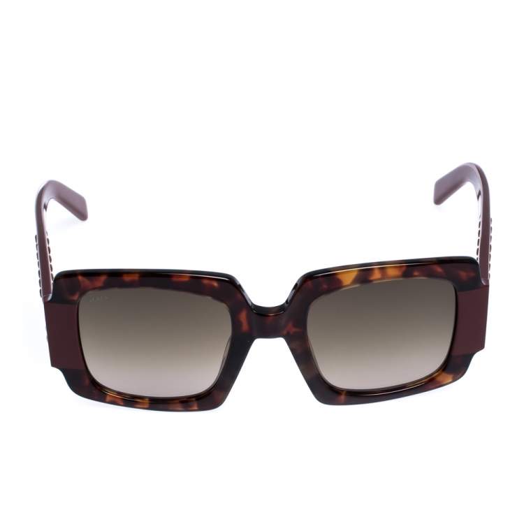 Pre Owned Tod's Burgundy Tortoise Gradient TO 213 Square Sunglasses