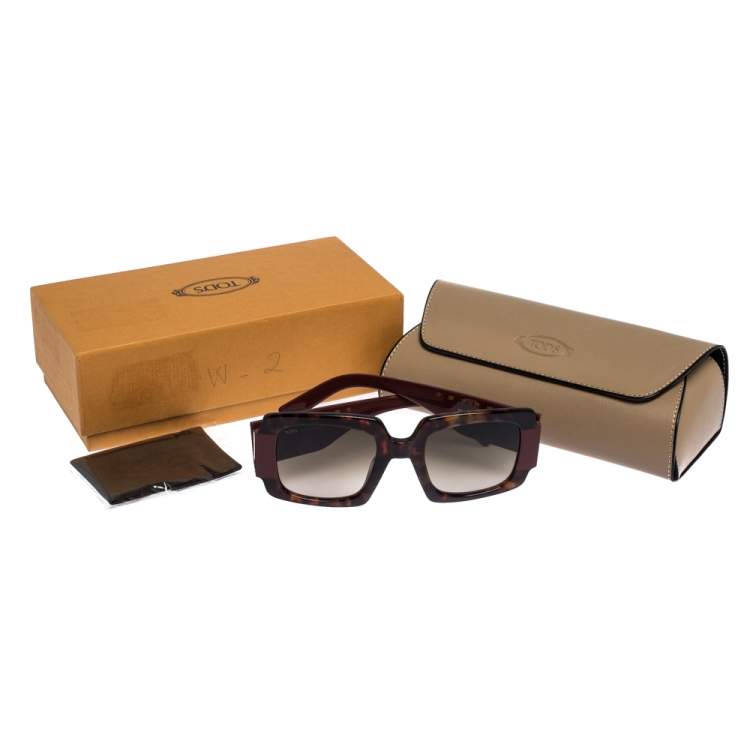 Pre Owned Tod's Burgundy Tortoise Gradient TO 213 Square Sunglasses