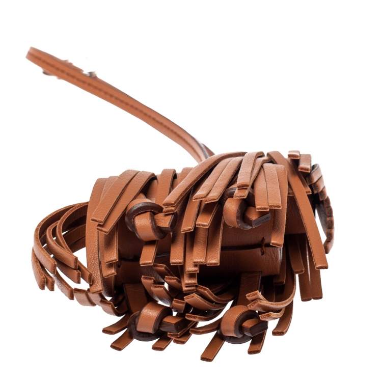 Pre Owned Tod's Brown Leather Fringe Bag Charm 