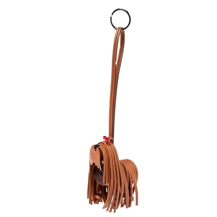 Twin Leather Tassels Handbag and Purse Charm in Brown / 