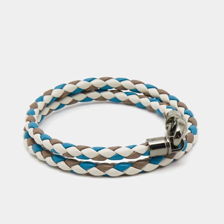 Pre Owned Tod's MyColors Tri Color Leather Gunmetal Tone Bracelet