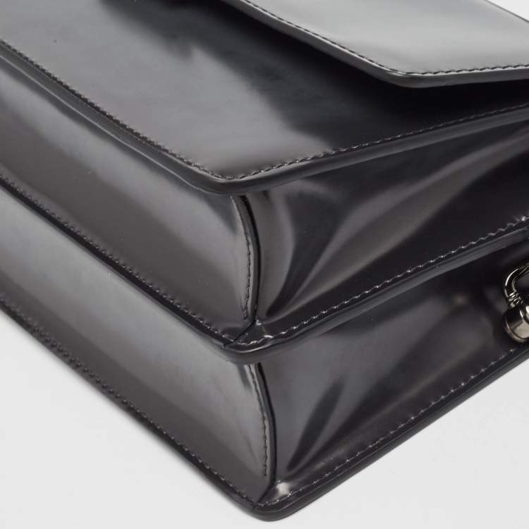 Pre Owned Tod's Dark Grey Leather Mini T Timeless Shoulder Bag