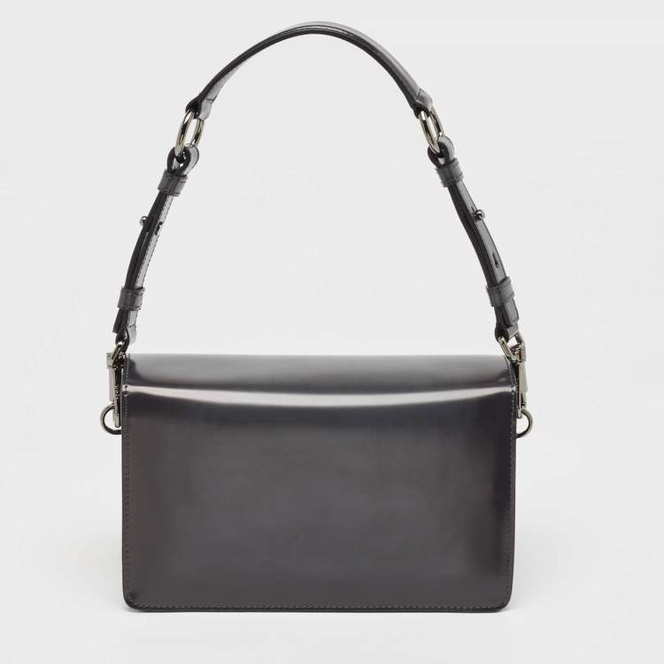 Pre Owned Tod's Dark Grey Leather Mini T Timeless Shoulder Bag