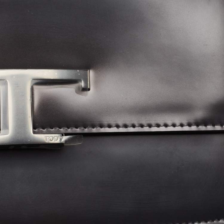 Pre Owned Tod's Dark Grey Leather Mini T Timeless Shoulder Bag