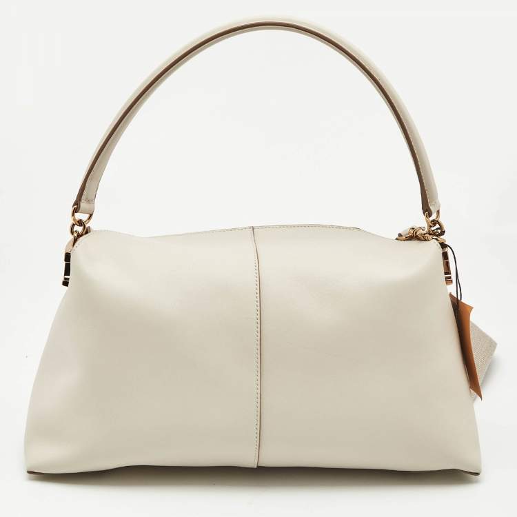 Pre Owned Tod's Off White Leather Small T Case Shoulder Bag
