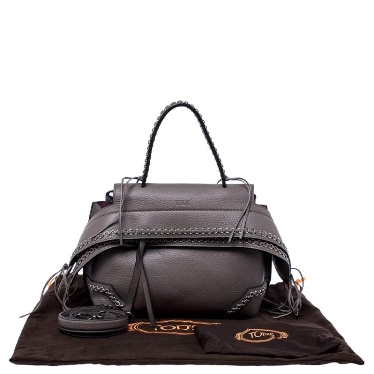 Pre Owned Tod's Grey Leather Monospalla Rings Top Handle Bag