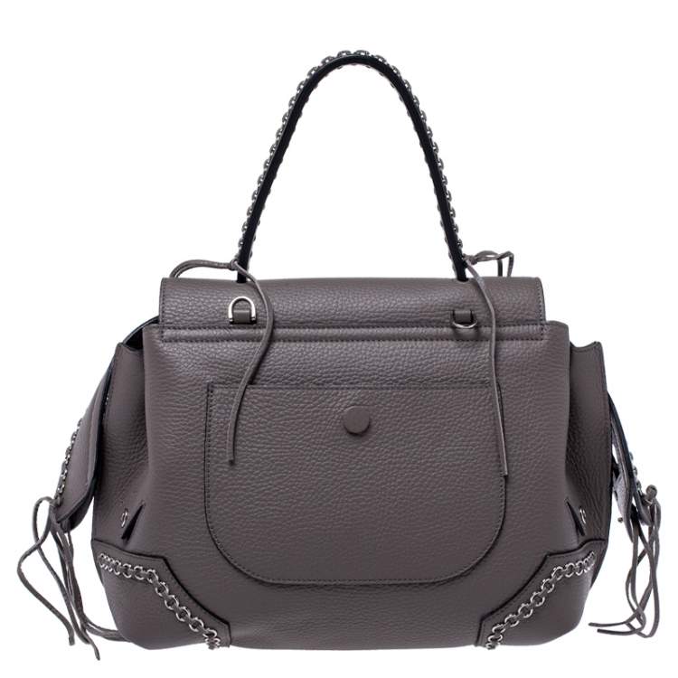 Pre Owned Tod's Grey Leather Monospalla Rings Top Handle Bag