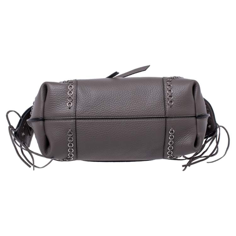 Pre Owned Tod's Grey Leather Monospalla Rings Top Handle Bag