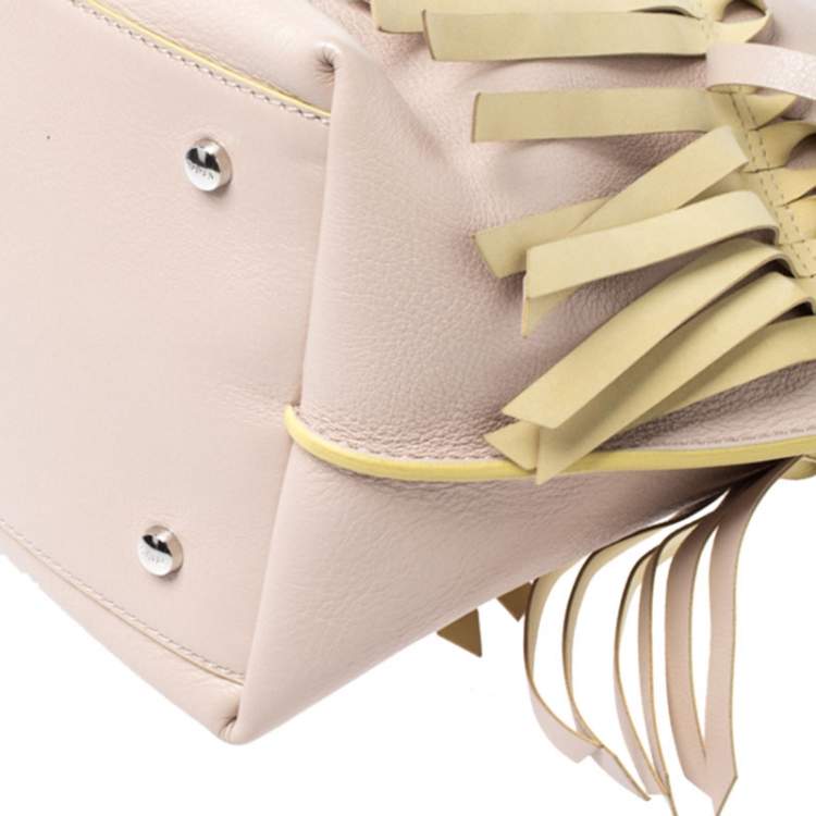 Pre Owned Tod's Beige/Yellow Leather Origami Fringe Shopping Tote
