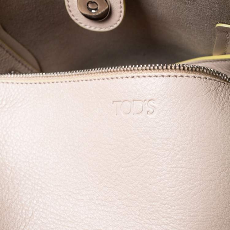 Pre Owned Tod's Beige/Yellow Leather Origami Fringe Shopping Tote