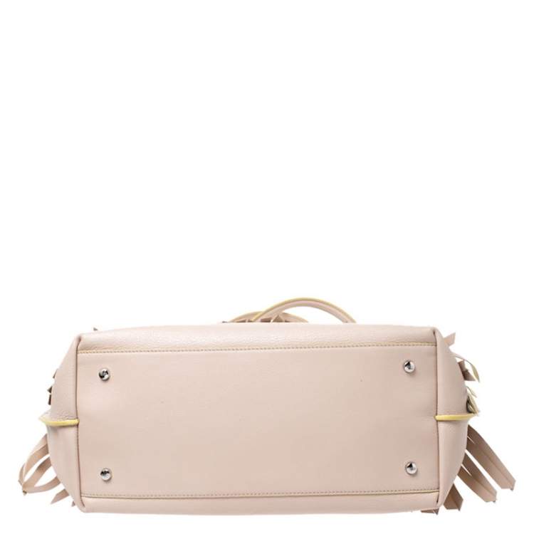 Pre Owned Tod's Beige/Yellow Leather Origami Fringe Shopping Tote