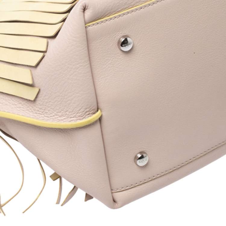 Pre Owned Tod's Beige/Yellow Leather Origami Fringe Shopping Tote