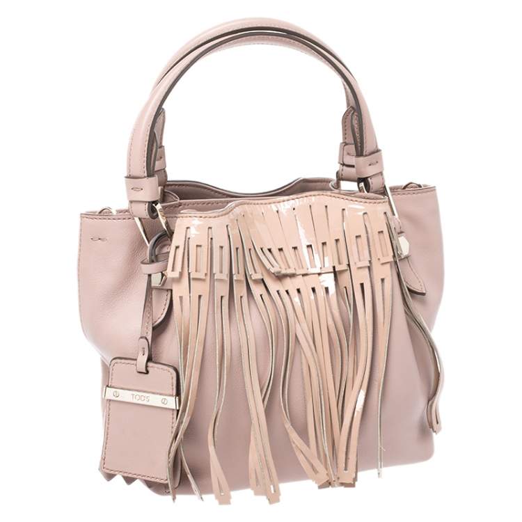 Pre Owned Tod's Beige Leather Fringe Tote