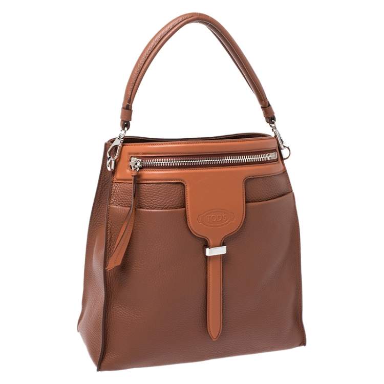 Pre Owned Tod's Brown Leather Small Thea Bucket Shoulder Bag