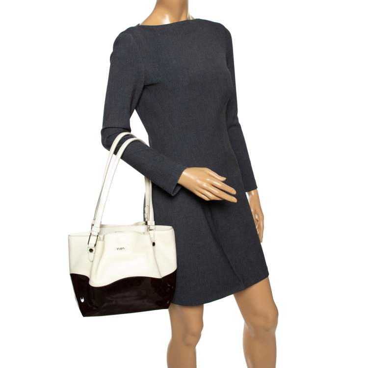 Pre Owned Tod's Beige/Brown Leather and Patent Leather Shopper Tote