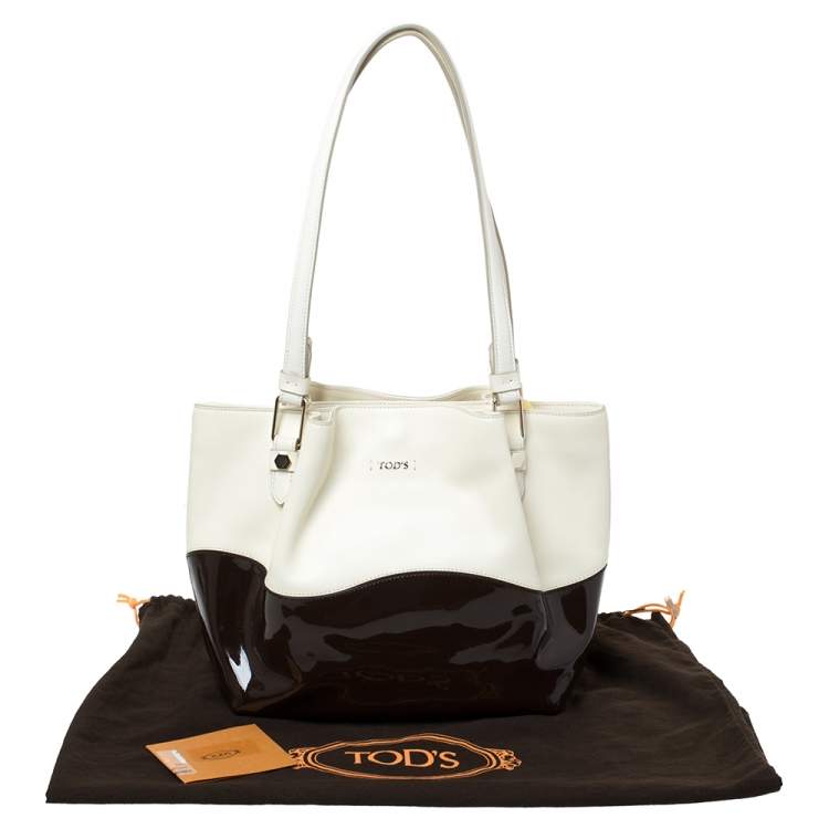 Pre Owned Tod's Beige/Brown Leather and Patent Leather Shopper Tote
