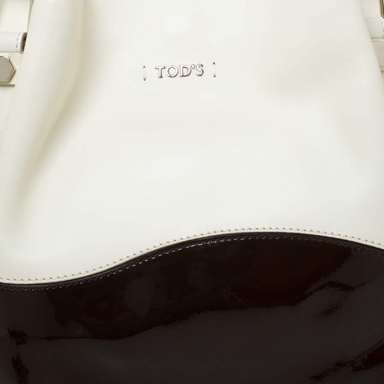 Pre Owned Tod's Beige/Brown Leather and Patent Leather Shopper Tote