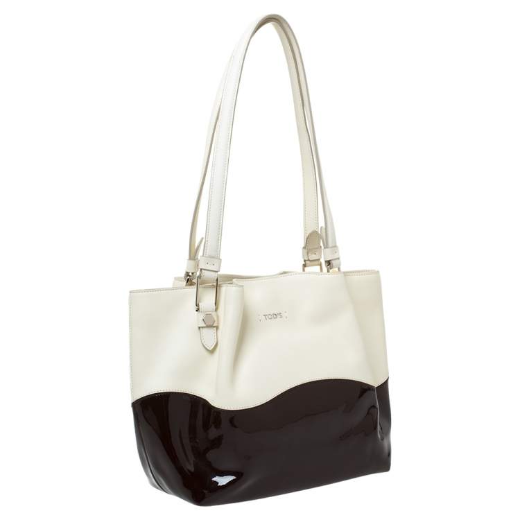Pre Owned Tod's Beige/Brown Leather and Patent Leather Shopper Tote