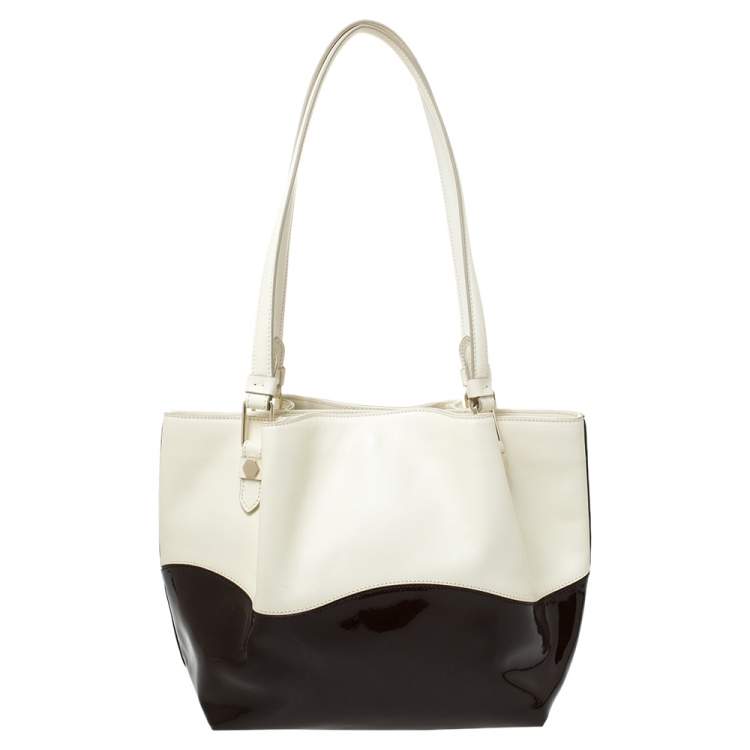 Pre Owned Tod's Beige/Brown Leather and Patent Leather Shopper Tote