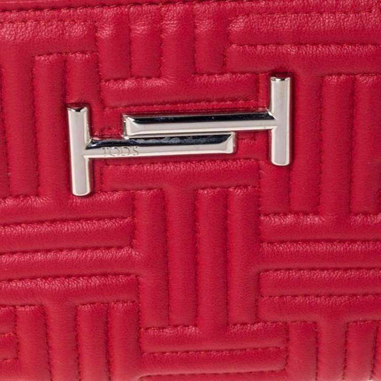 Pre Owned Tod's Red Leather Zip Around Continental Wallet