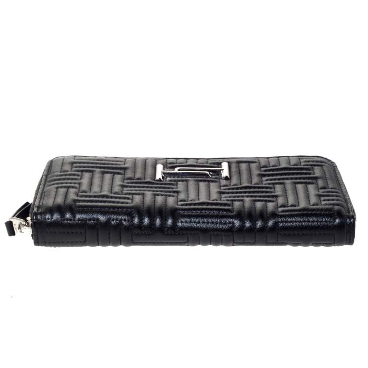 Pre Owned Tod's Black Leather Zip Around Continental Wallet