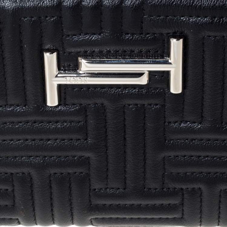 Pre Owned Tod's Black Leather Zip Around Continental Wallet