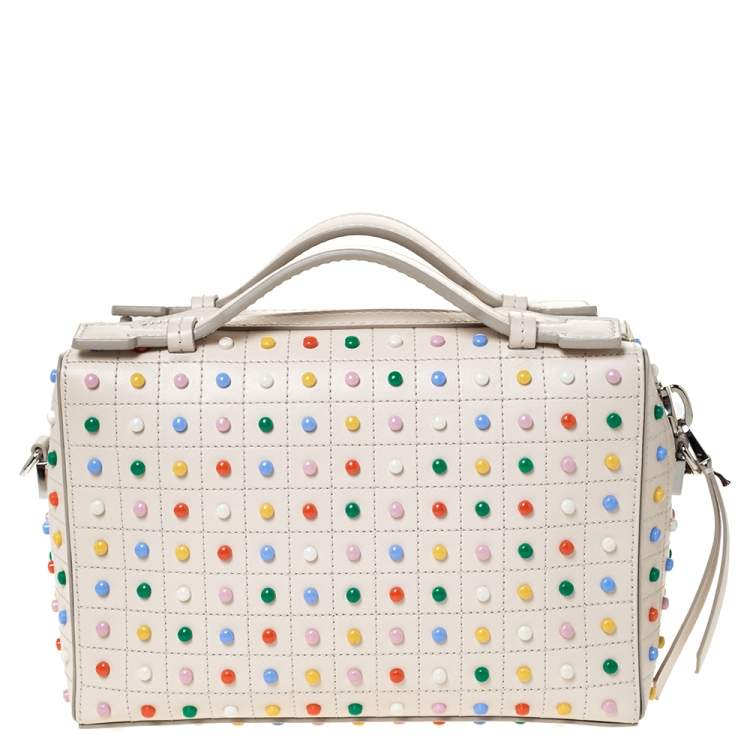 Pre Owned Tod's Cream Leather Multicolored Studs Gommino Bag 