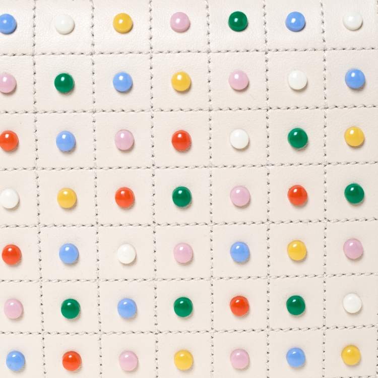 Pre Owned Tod's Cream Leather Multicolored Studs Gommino Bag 