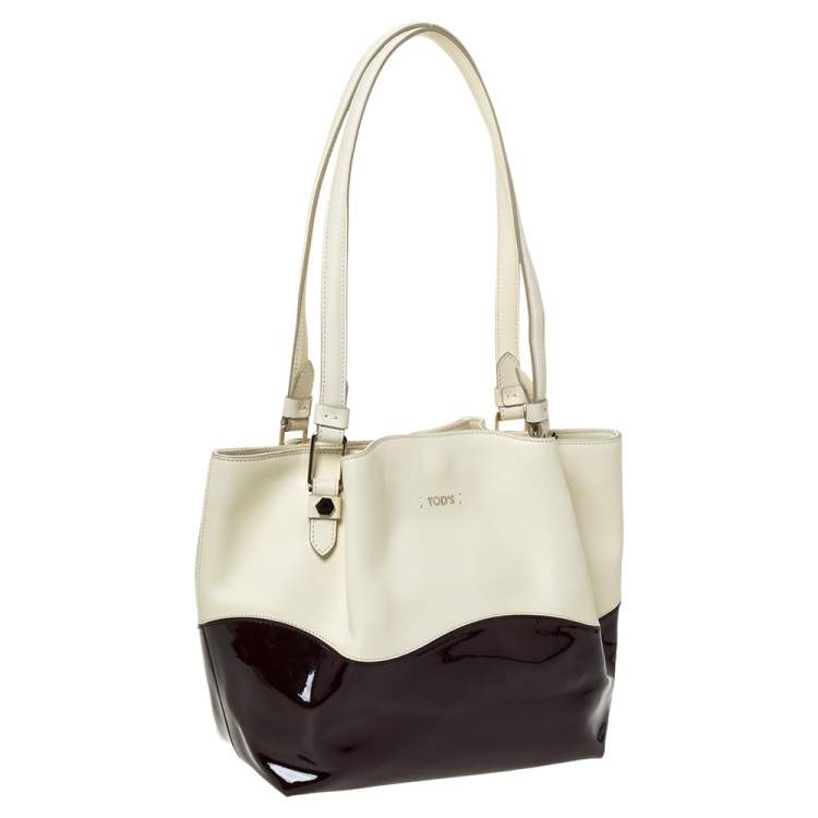 Pre Owned Tod's Cream/Brown Leather Flower Tote