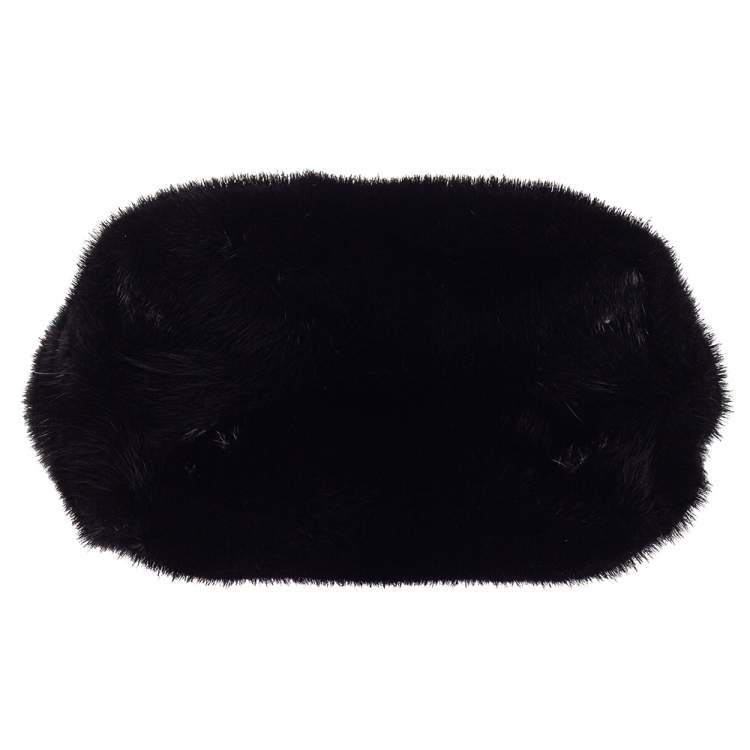 مملوكة مسبقًا Tod's Black Mink Fur and Leather Double T Flap Tote