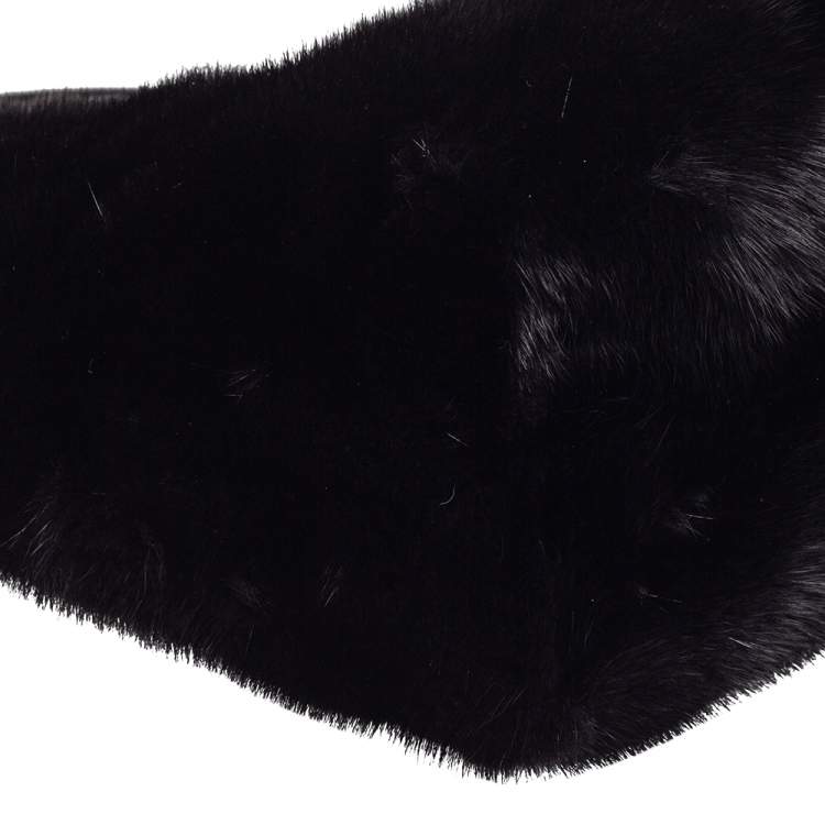 مملوكة مسبقًا Tod's Black Mink Fur and Leather Double T Flap Tote