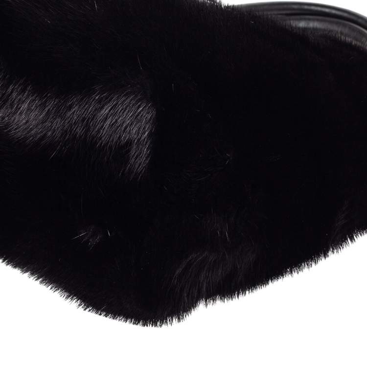 مملوكة مسبقًا Tod's Black Mink Fur and Leather Double T Flap Tote
