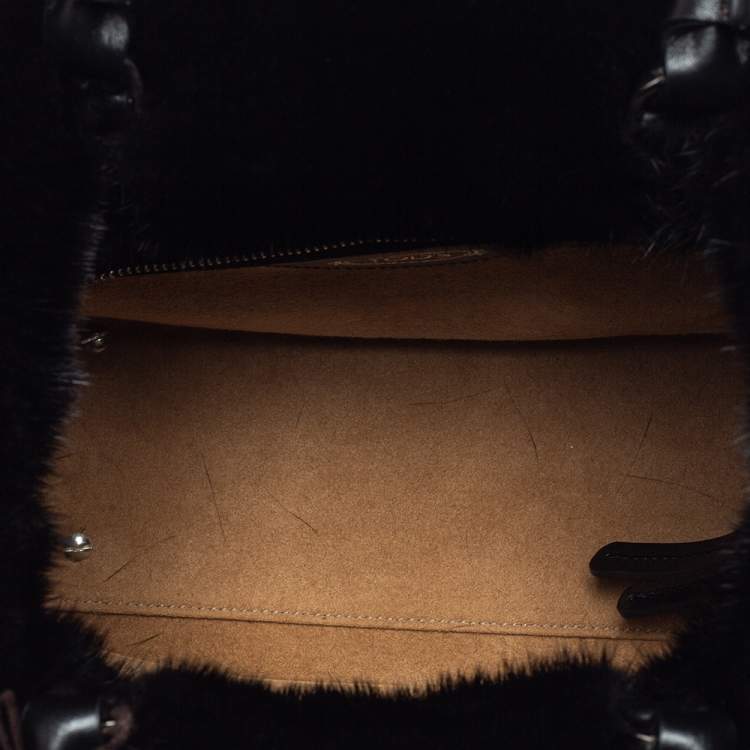 مملوكة مسبقًا Tod's Black Mink Fur and Leather Double T Flap Tote