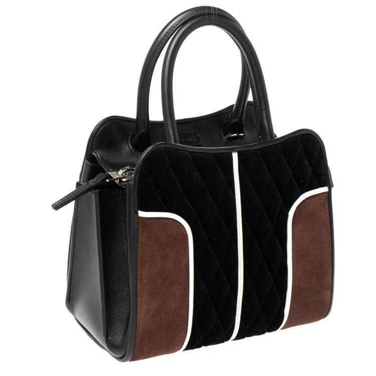Pre Owned Tod's Black Velvet and Leather Sella Satchel