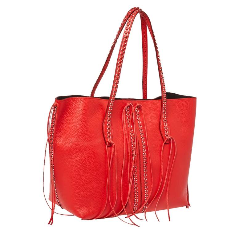 Pre Owned Tod's Red Leather ANJ Rings Shopper Tote