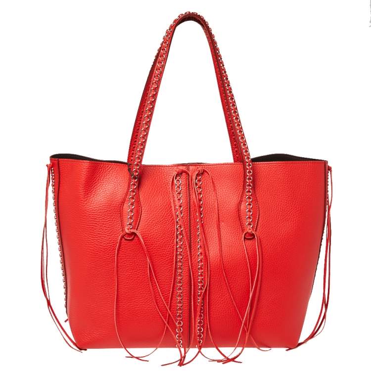 Pre Owned Tod's Red Leather ANJ Rings Shopper Tote