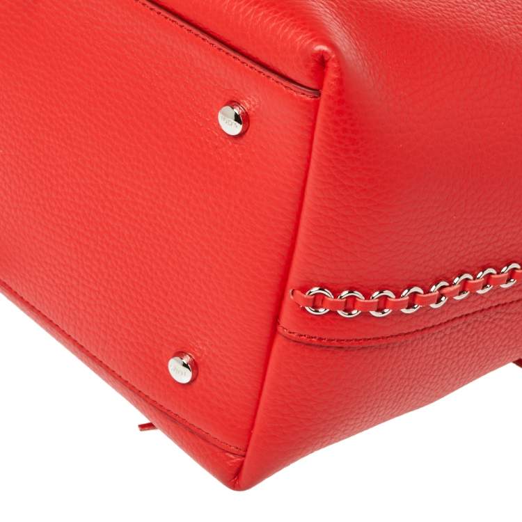 Pre Owned Tod's Red Leather ANJ Rings Shopper Tote
