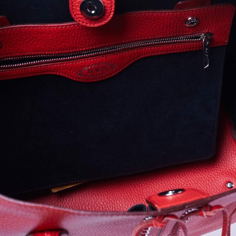 Pre Owned Tod's Red Leather ANJ Rings Shopper Tote