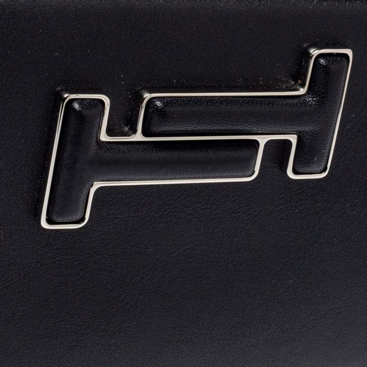 Pre Owned Tod's Black Leather Double T Zip Around Continental Wallet