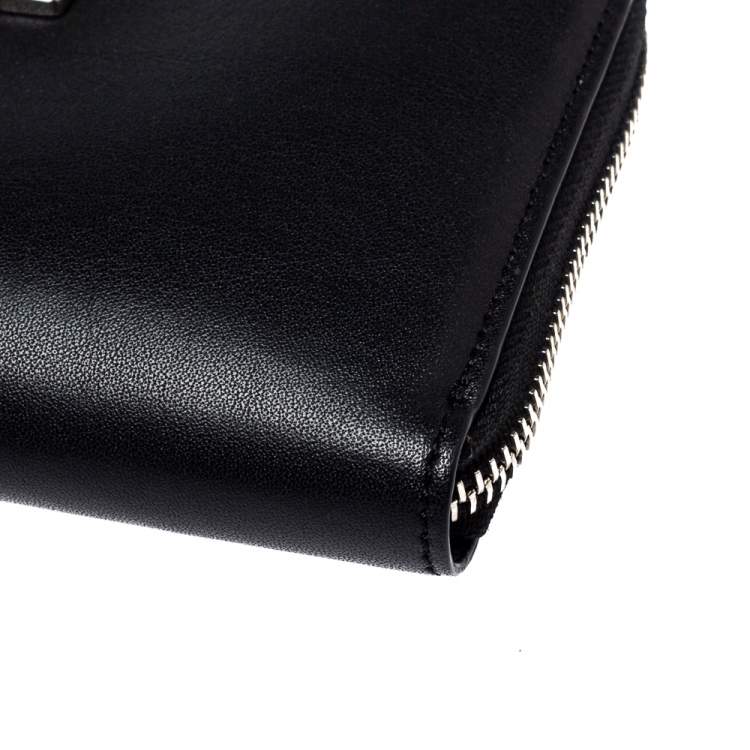 Pre Owned Tod's Black Leather Double T Zip Around Continental Wallet