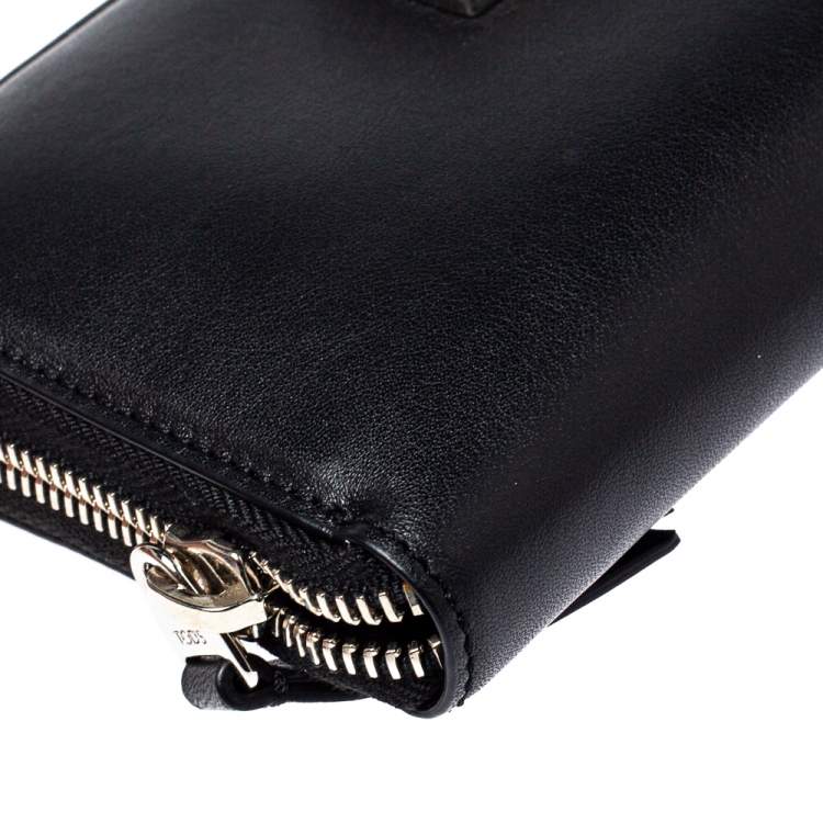 Pre Owned Tod's Black Leather Double T Zip Around Continental Wallet