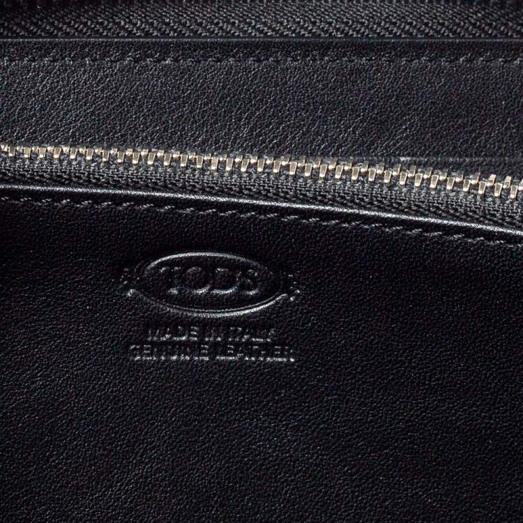 Pre Owned Tod's Black Leather Double T Zip Around Continental Wallet