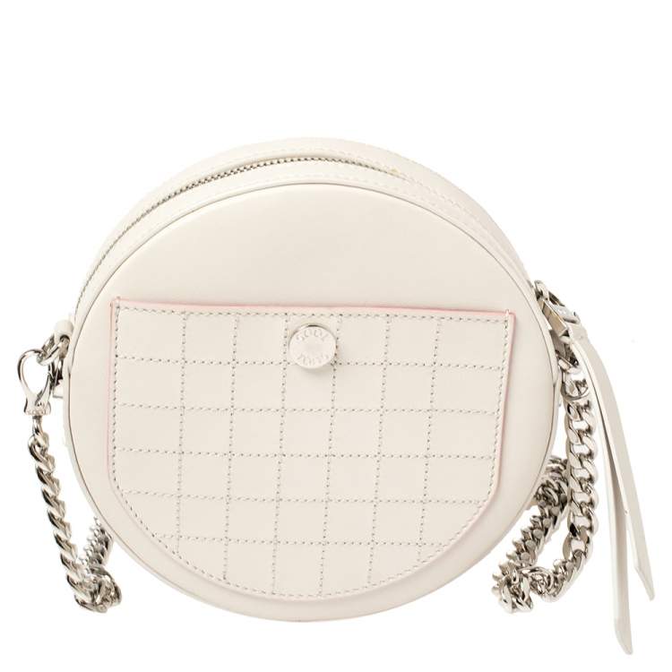 Pre Owned Tod's White Leather Round Gommini Crossbody Bag