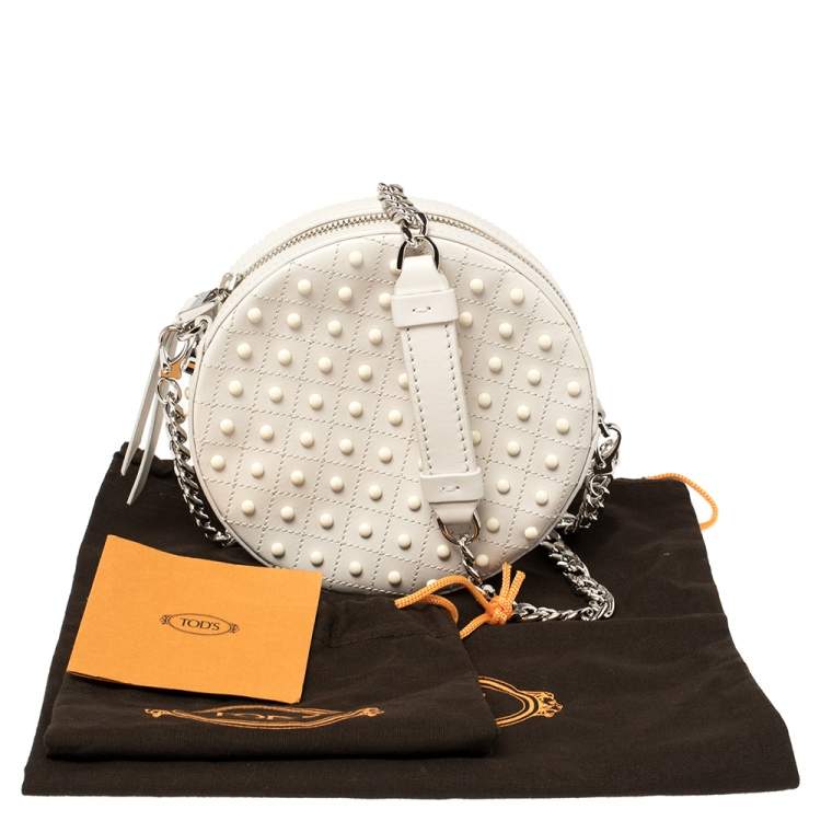 Pre Owned Tod's White Leather Round Gommini Crossbody Bag