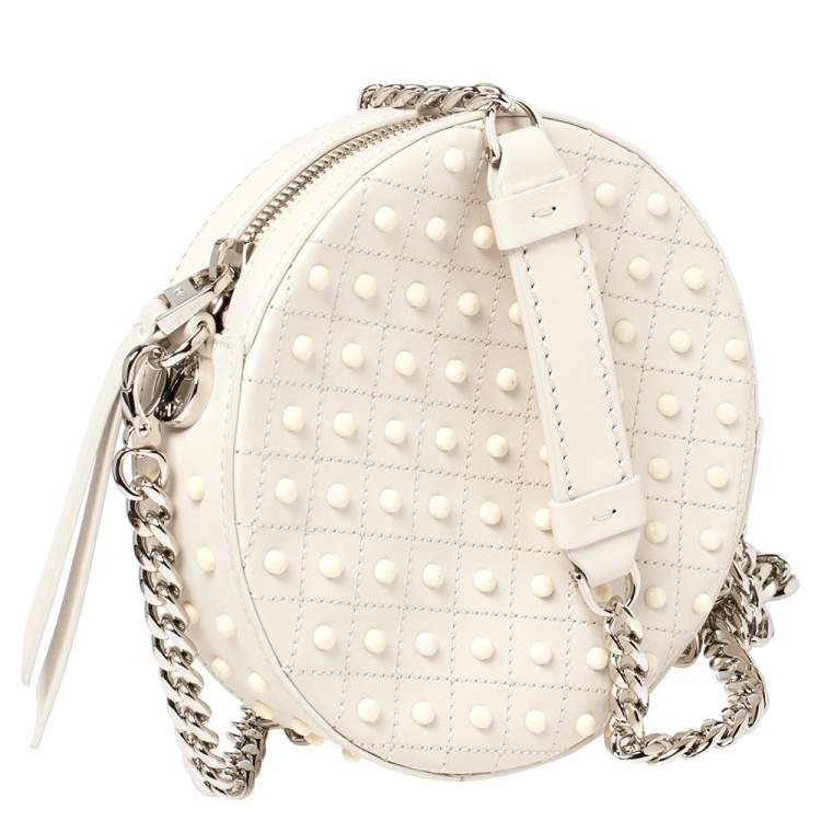 Pre Owned Tod's White Leather Round Gommini Crossbody Bag