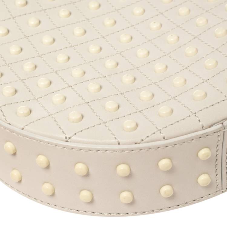 Pre Owned Tod's White Leather Round Gommini Crossbody Bag