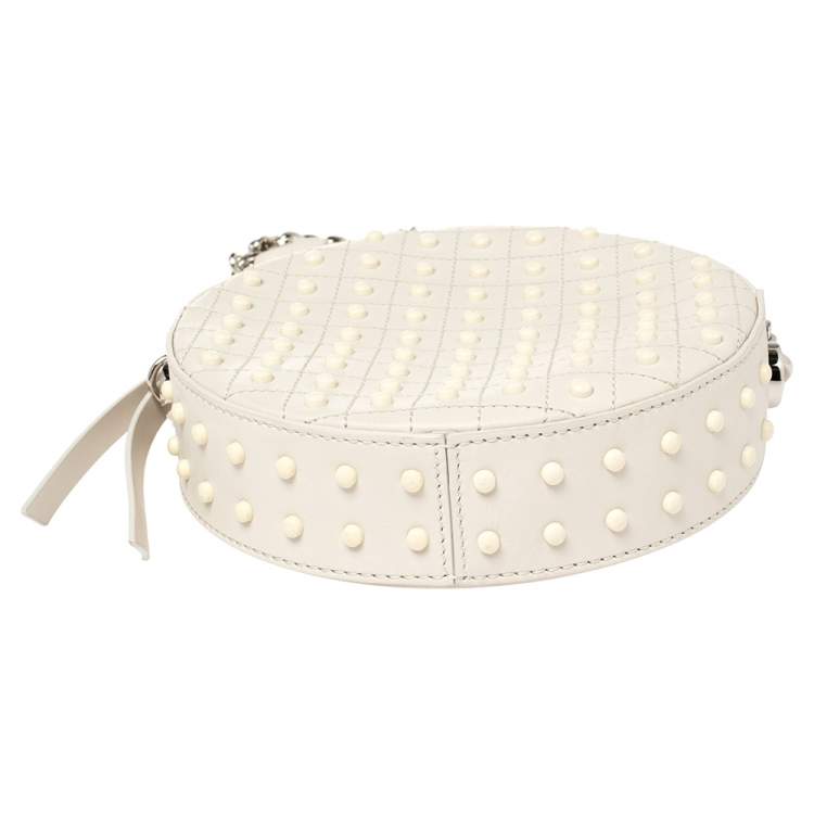 Pre Owned Tod's White Leather Round Gommini Crossbody Bag