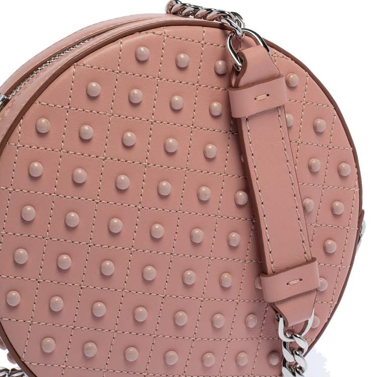 Pre Owned Tod's Pink Leather Round Gommini Crossbody Bag