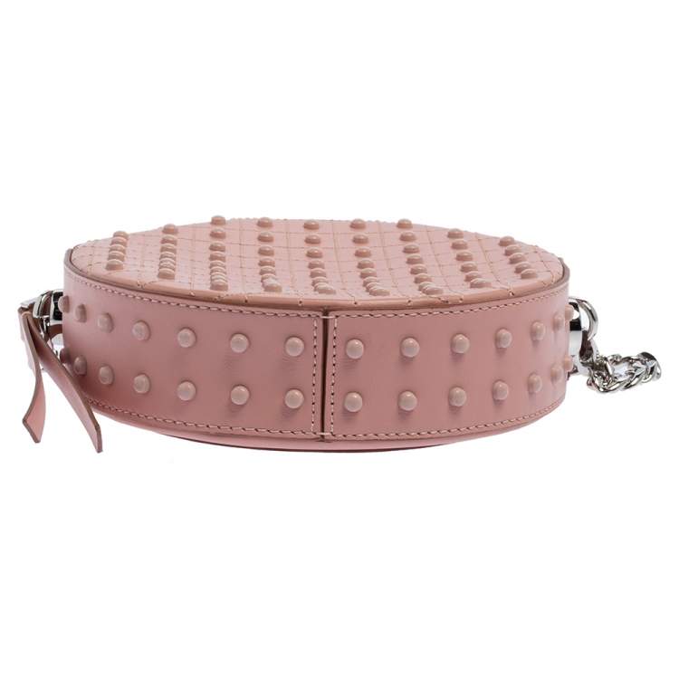 Pre Owned Tod's Pink Leather Round Gommini Crossbody Bag
