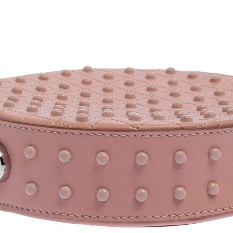 Pre Owned Tod's Pink Leather Round Gommini Crossbody Bag